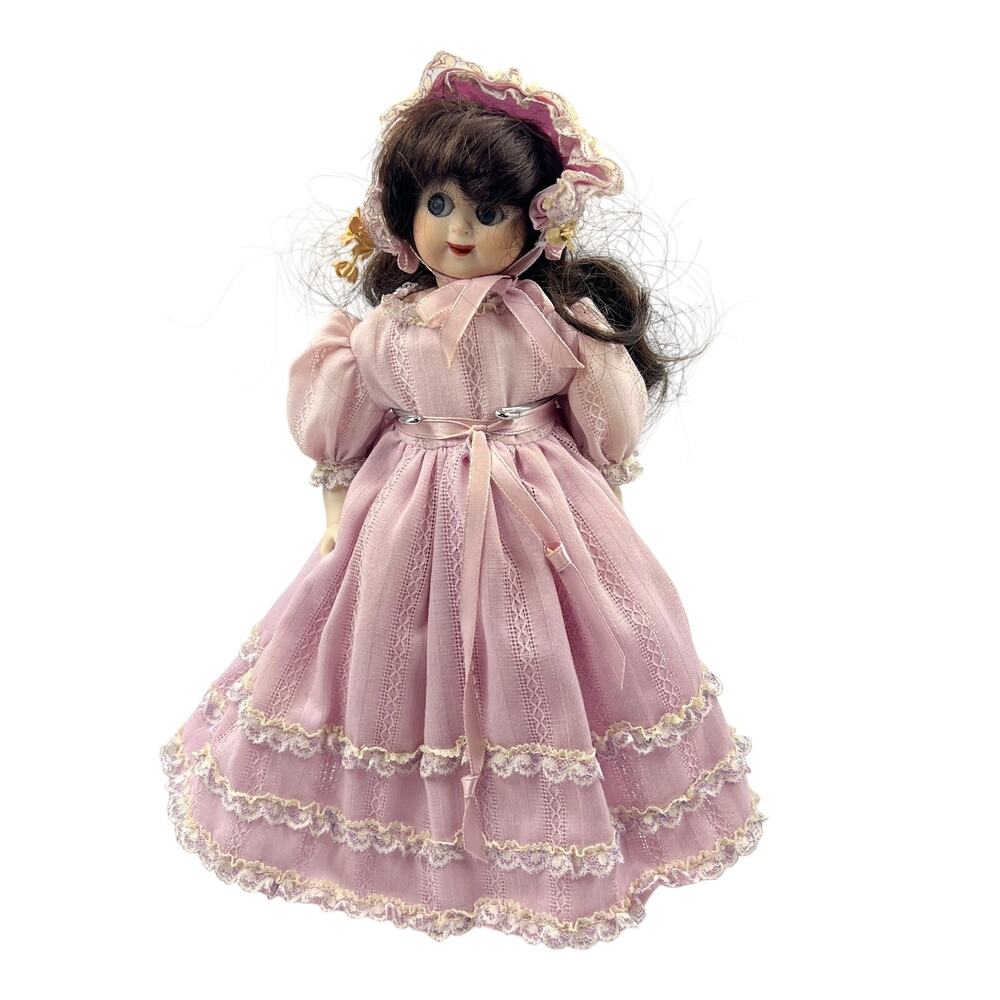 Vintage Lueld Porcelain Doll Southern Bell Pink Dress Big Eyes NO STAND